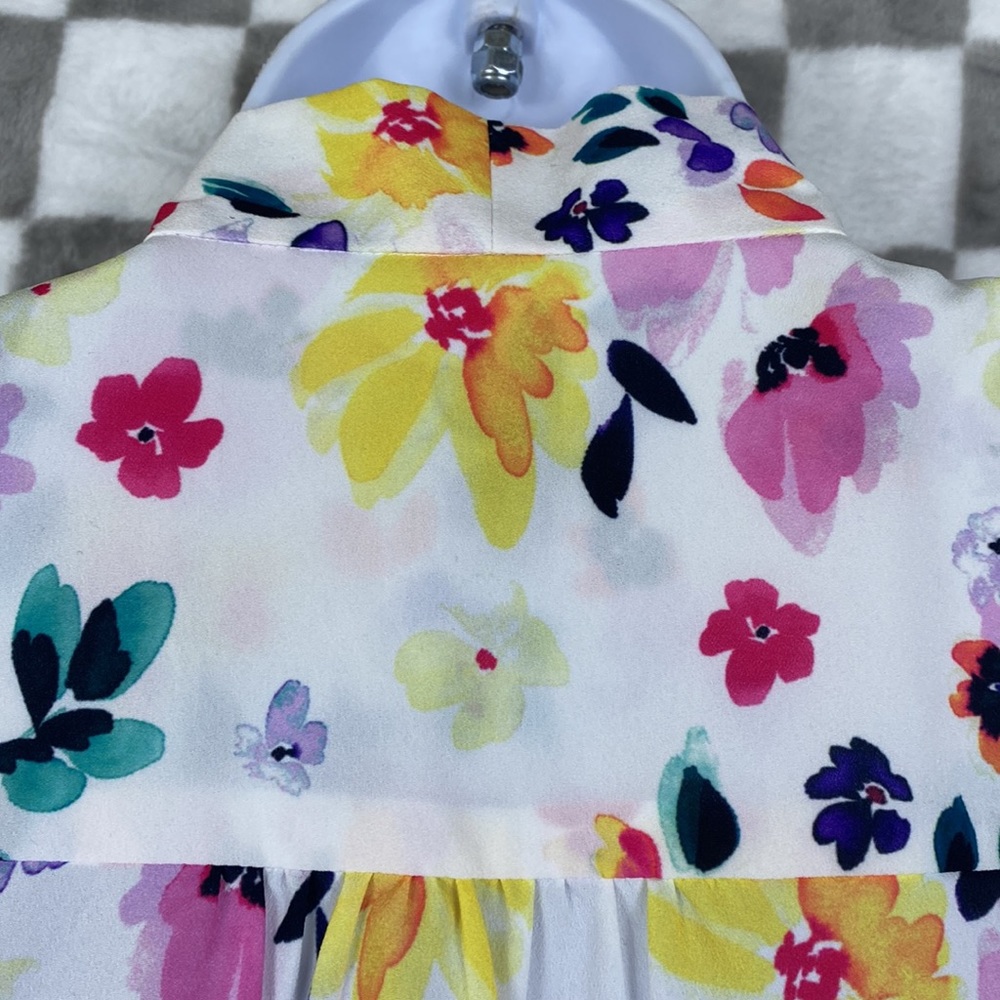 CeCe NWT sleeveless blouse floral watercolor neck scarf XS Romantic Voyage - Picture 6 of 8